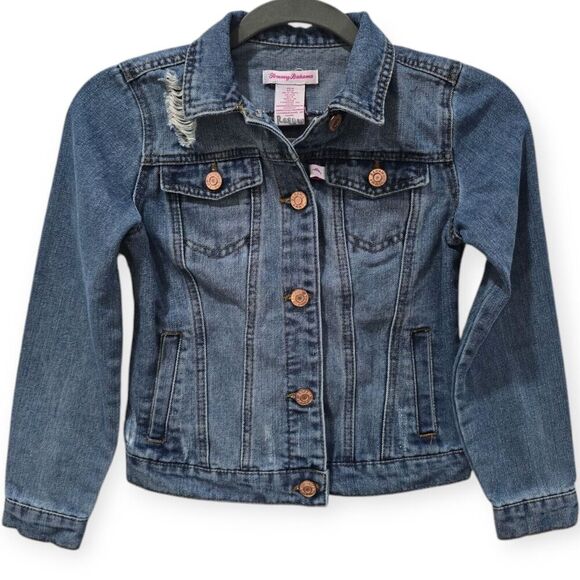Tommy Bahama Girls Size 8 Distressed Denim Jacket Medium Wash Jean Y2K Jean - Picture 1 of 4